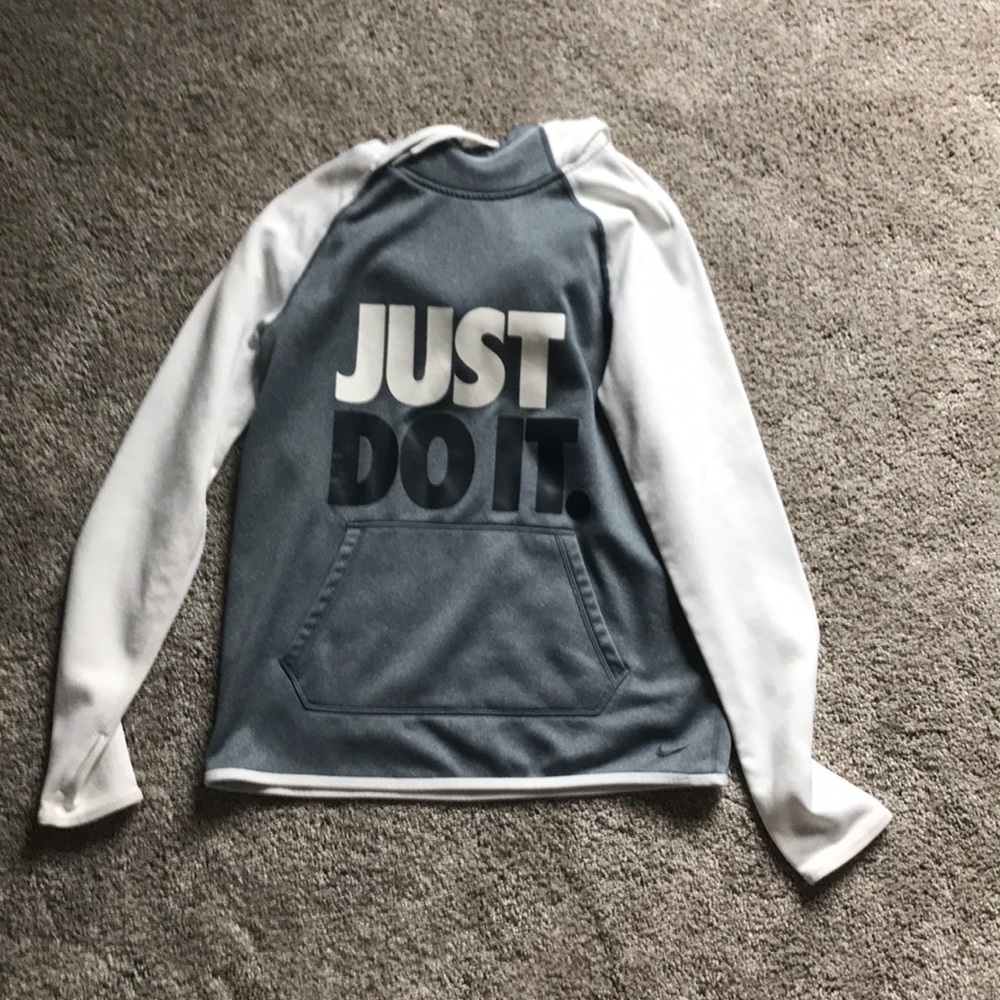 grey and white hoodie